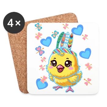 Hippie Hippies Poulet Poulets Poussins Pâques - Dessous de verre (lot de 4) - blanc - Devant