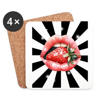 Rétro fraise bouche embrasser lèvres fraises fruits des années 60 - Dessous de verre (lot de 4) - blanc - Devant