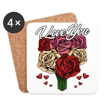 Je t'aime | Déclaration de roses de coeurs d'amour cadeau - Dessous de verre (lot de 4) - blanc - Devant