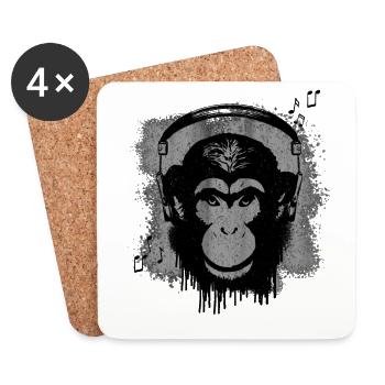 Monkey with headphones / music - Coasters (set of 4) - white - Front