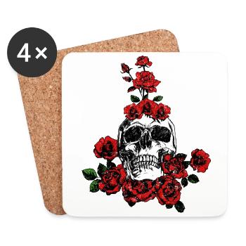 Totenkopf Rosen Pflanze Liebe - Untersetzer (4er-Set) - Weiß - Vorne