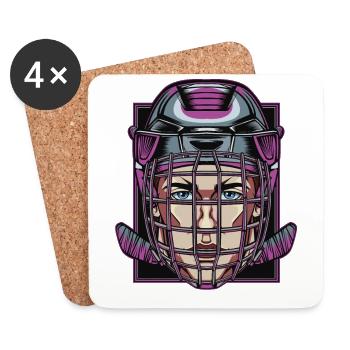 Hockey hockey joueur de hockey sur glace masque de glace - Dessous de verre (lot de 4) - blanc - Devant