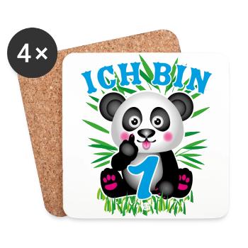 05 Baby Panda Ich bin 1 Blau Stinkefinger Bambus - Untersetzer (4er-Set) - Weiß - Vorne