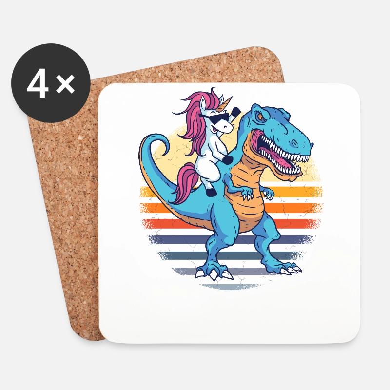 Einhorn auf einem Dino "Einhorn Taxi" Geschenk - Untersetzer (4er-Set) - Weiß