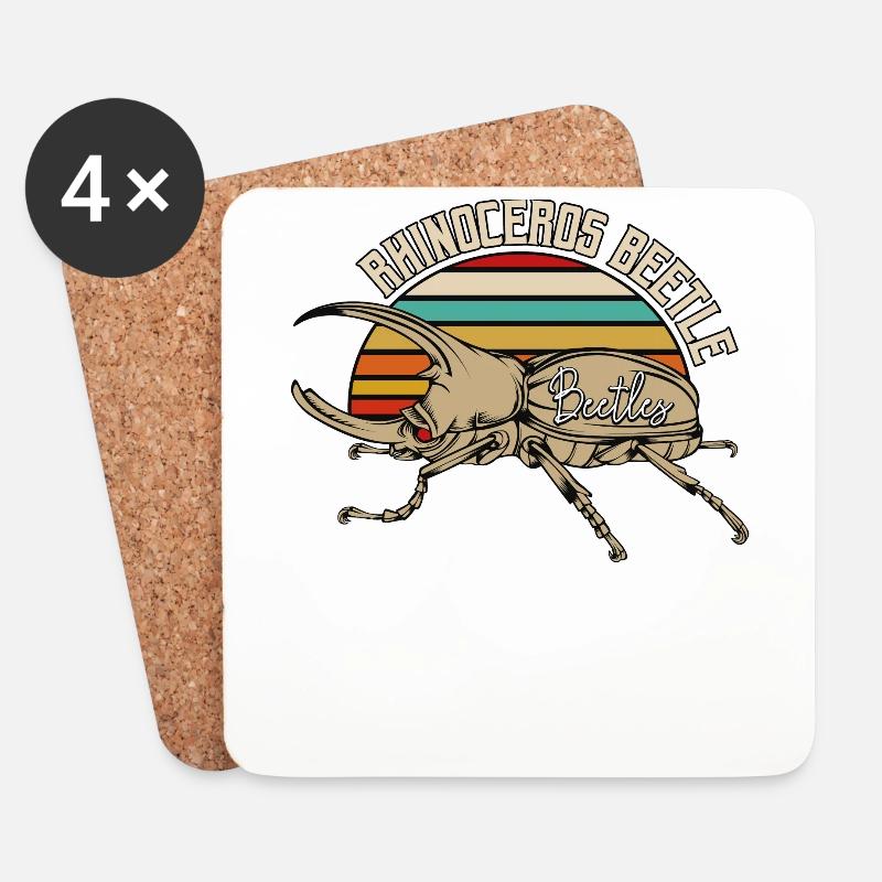 Cool Rhinozeroskäfer Retro Style Vintage Geschenk - Untersetzer (4er-Set) - Weiß