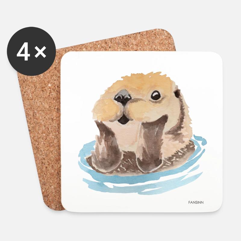 Otter Tier Marder Schwimmen Wasser Geschenk - Untersetzer (4er-Set) - Weiß