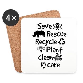 Sauvez les abeilles Les animaux de sauvetage recyclent le jour de la Terre en plastique - Dessous de verre (lot de 4) - blanc - Devant
