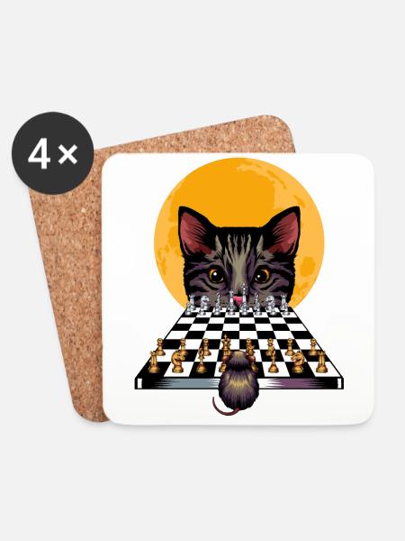 Katze Maus Schachspiel Cool Schachzug Geschenkidee - Untersetzer (4er-Set) - Weiß