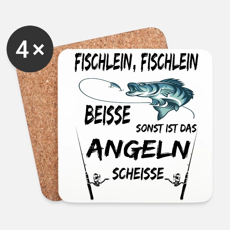 Fisch beisse angeln scheiße Spruch lustig geschenk - Untersetzer (4er-Set) - Weiß
