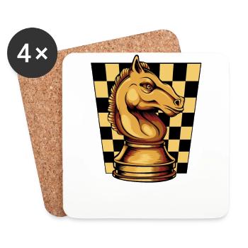 Schach Springer Schachbrett Schachfigur - Untersetzer (4er-Set) - Weiß - Vorne
