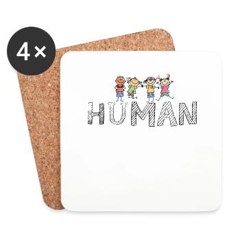 HUMAN - Anti Rassismus - Diversity - gegen Rechts - Dessous de verre (lot de 4) - blanc - Devant