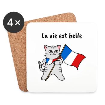 Frankreich katze Geschenk lustig urlaub - Untersetzer (4er-Set) - Weiß - Vorne