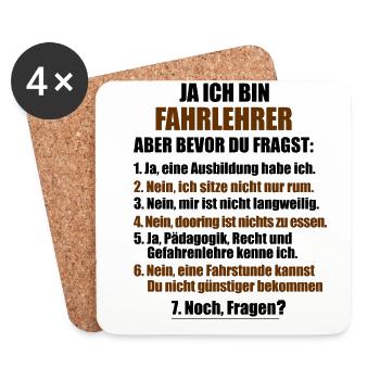 Fahrlehrer Fahrschullehrer Fahrschule Führerschein - Untersetzer (4er-Set) - Weiß - Vorne