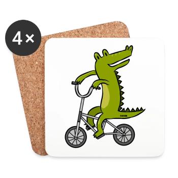 Vélo enfants crocodile alligator reptile - Dessous de verre (lot de 4) - blanc - Devant
