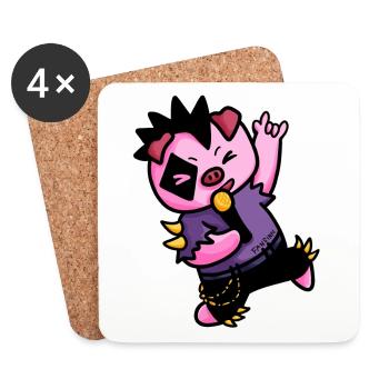 Pig Heavy Metal Music Microphone Kids Gift - Coasters (set of 4) - white - Front