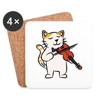 Katze Violine Musik Instrument Kinder Geschenk - Untersetzer (4er-Set) - Weiß - Vorne