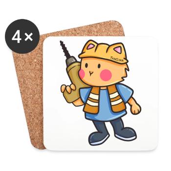 Cadeau pour enfants casque de chantier de perceuse pour chat - Dessous de verre (lot de 4) - blanc - Devant