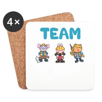 Team Baustelle Arbeiter Maus Hase Katze Geschenk - Untersetzer (4er-Set) - Weiß - Vorne