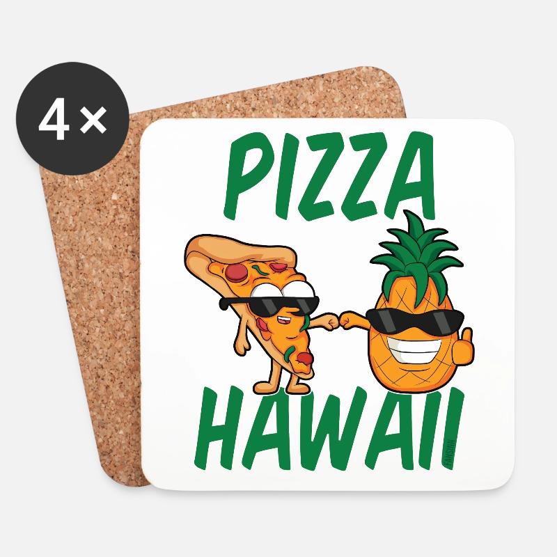 Pizza Hawaii Ananas Schinken Käse Tomate Geschenk - Untersetzer (4er-Set) - Weiß