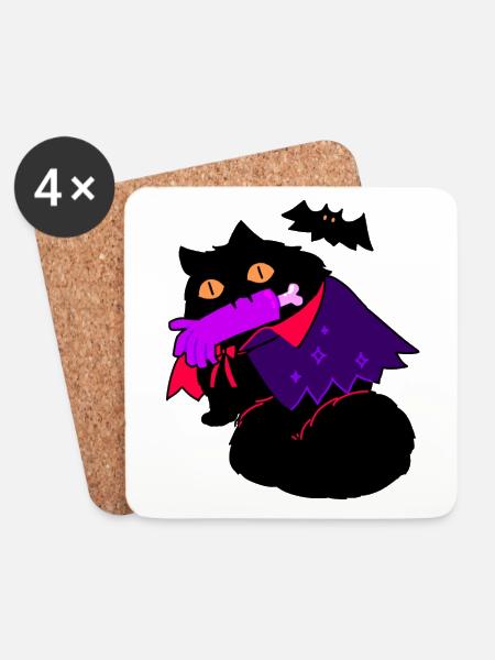 Katze Halloween Fledermaus unheimlich Geschenk - Untersetzer (4er-Set) - Weiß