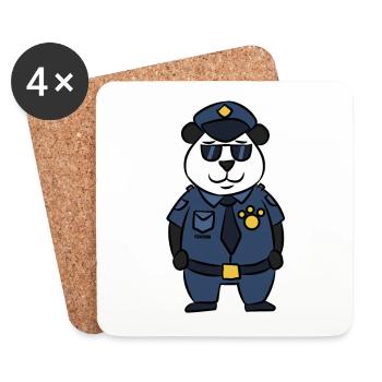 Cadeau de dessin animé panda ours de sécurité police - Dessous de verre (lot de 4) - blanc - Devant