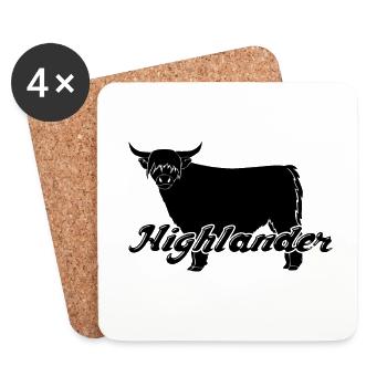 Highlander Highlander bétail vache vache fermier noir - Dessous de verre (lot de 4) - blanc - Devant