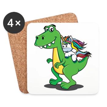 Licorne, Dino, dinosaure, T-Rex, Unicorn, Chemise - Dessous de verre (lot de 4) - blanc - Devant