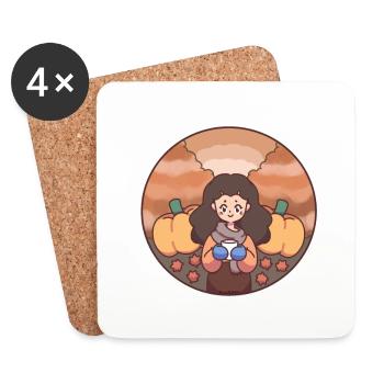 Autumn picture with a girl and pumpkins - Coasters (set of 4) - white - Front