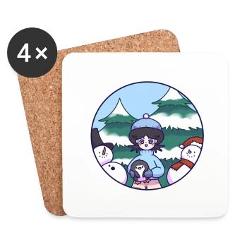 Winter picture with snowmen and a girl - Coasters (set of 4) - white - Front