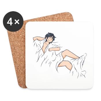 Homme nu allongé au lit avec une couverture - Dessous de verre (lot de 4) - blanc - Devant