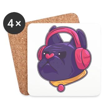 Hund Illustration hört Musik mit Kopfhörern - Untersetzer (4er-Set) - Weiß - Vorne