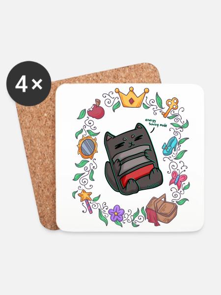 lazy cat chill out fairy tale - Coasters (set of 4) - white
