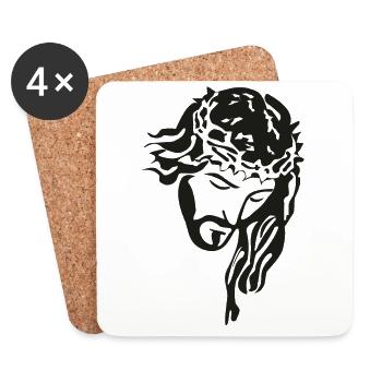 Jésus Christ avec chapelet silhouette marron - Dessous de verre (lot de 4) - blanc - Devant