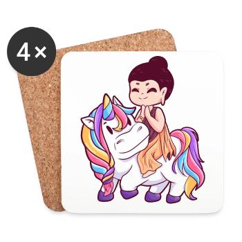 Buddha rides big colorful unicorn - Coasters (set of 4) - white - Front