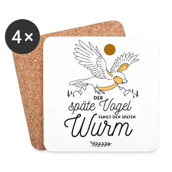 Der späte Vogel fängt den späten Wurm - Untersetzer (4er-Set) - Weiß - Vorne