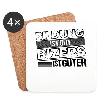 Lustig Bildung Ist Gut Bizeps Ist Guter Geschenk - Untersetzer (4er-Set) - Weiß - Vorne