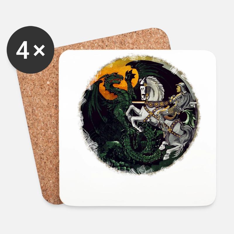 Ritter kämpft gegen Drachen - Untersetzer (4er-Set) - Weiß