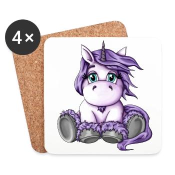 Sucre mignonne créature mythique duveteuse licorne violette - Dessous de verre (lot de 4) - blanc - Devant