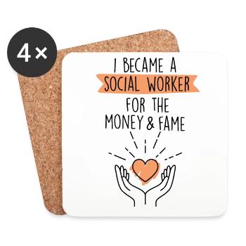 Money Fame School Social Worker Gift Mental Health - Coasters (set of 4) - white - Front