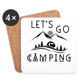 Let's go camping caravan camper caravan - Coasters (set of 4) - white - Front