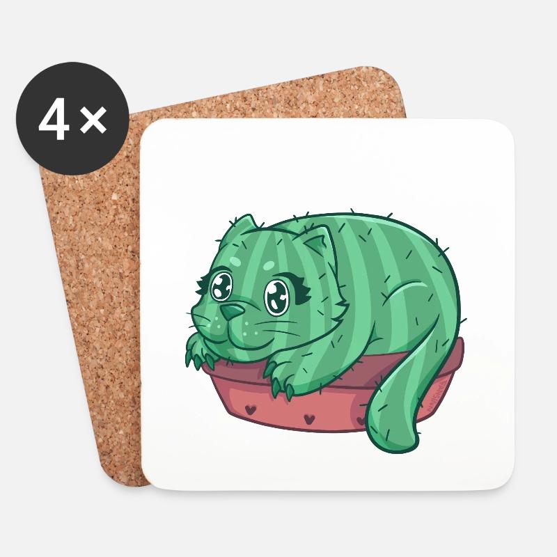 Catcus Katze Kaktus Kätzchen Stubentiger - Untersetzer (4er-Set) - Weiß