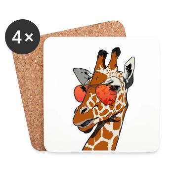 girafe drôle avec des lunettes de soleil cadeau de girafe - Dessous de verre (lot de 4) - blanc - Devant