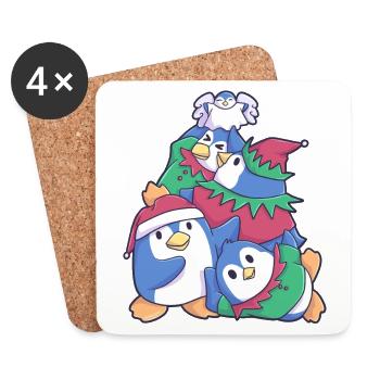 Xmas Pinguin Famile Weihnachtsbaum - Untersetzer (4er-Set) - Weiß - Vorne