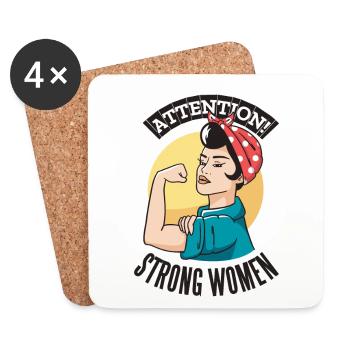 ATTENTION FEMMES FORTES Power women Femmes power - Dessous de verre (lot de 4) - blanc - Devant