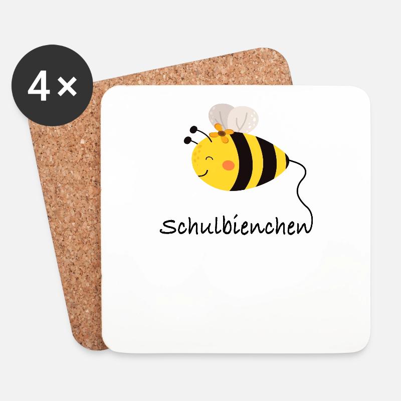 Schulstart Geschenk für Jungs & Mädchen süße Biene - Untersetzer (4er-Set) - Weiß