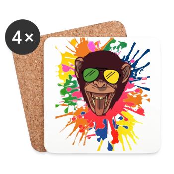 Cooler Shimpanse mit Sonnenbrille bunte Farben - Untersetzer (4er-Set) - Weiß - Vorne