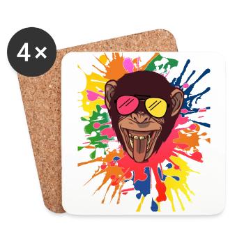 CrAzY Shimpanse with cool sunglasses Macaque - Coasters (set of 4) - white - Front