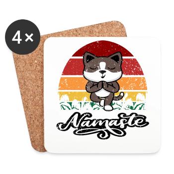 Yoga Cat Retro Namaste Meditation Yoga Gift - Dessous de verre (lot de 4) - blanc - Devant