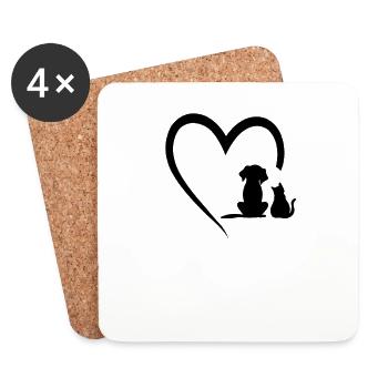 Cadeau d'amour pour chien et chat - Dessous de verre (lot de 4) - blanc - Devant