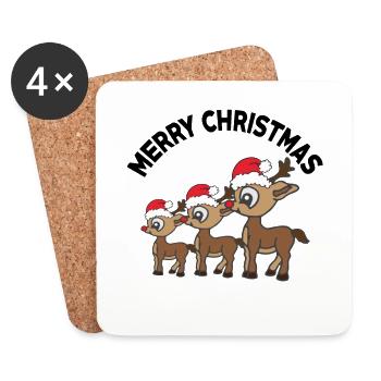 Famille de rennes fête joyeux Noël joyeux Noël - Dessous de verre (lot de 4) - blanc - Devant